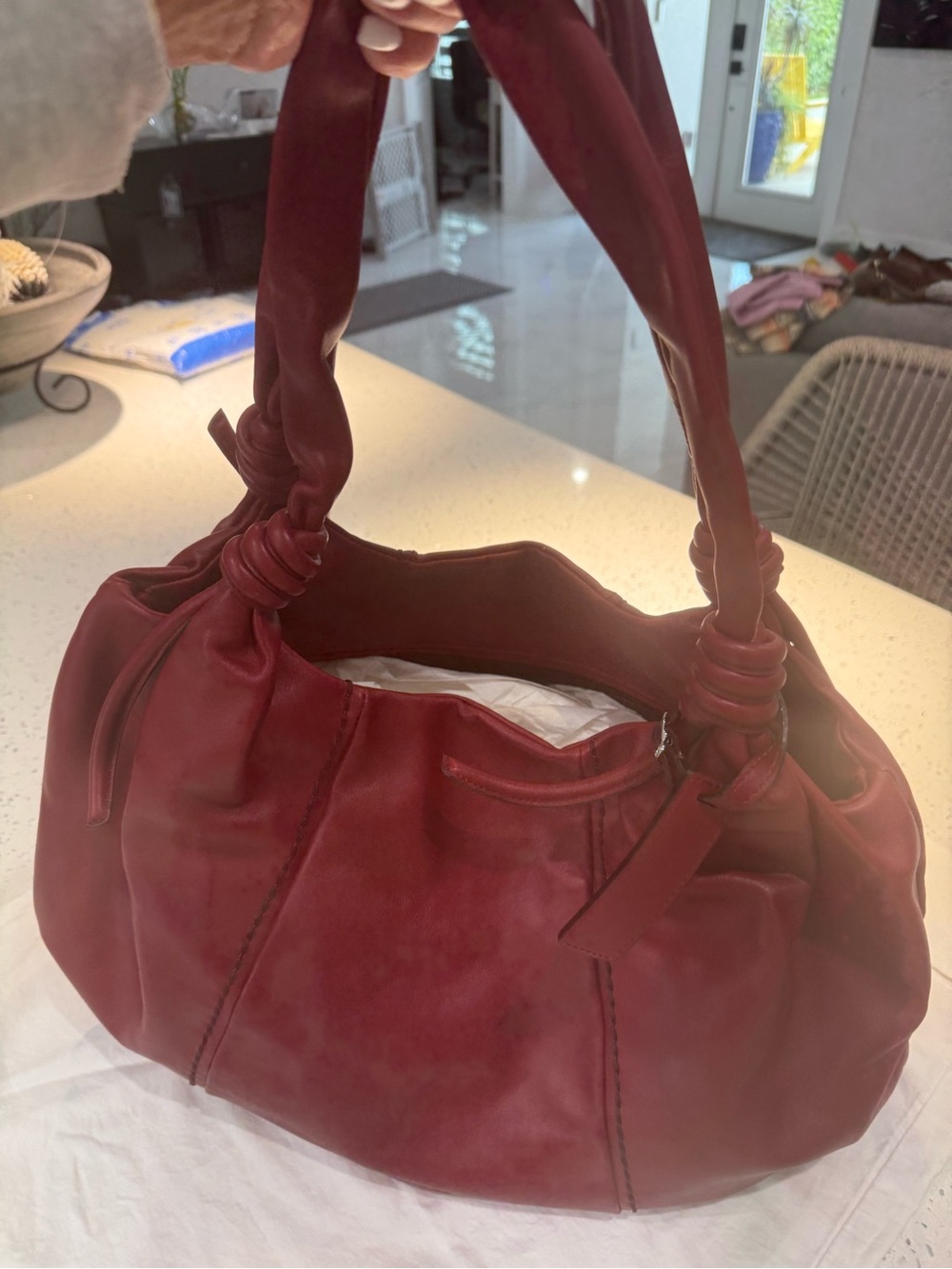 Plinio Visona Deep Burgundy Knotted Handle Shoulder Bag